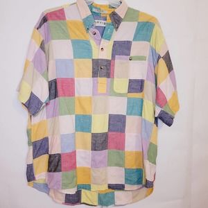 Orvis colorful patch work henley shirt